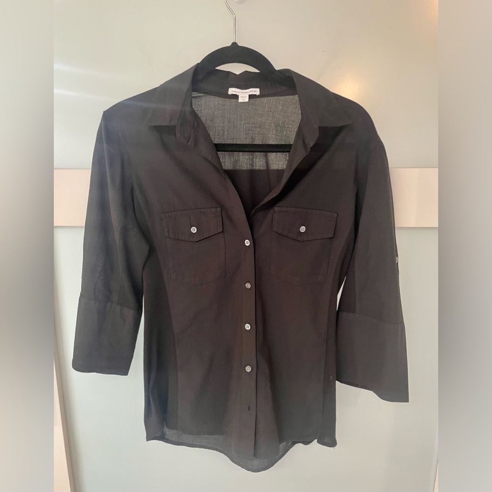 James Perse standard size 3 (large) 3/4 sleeve black camp shirt